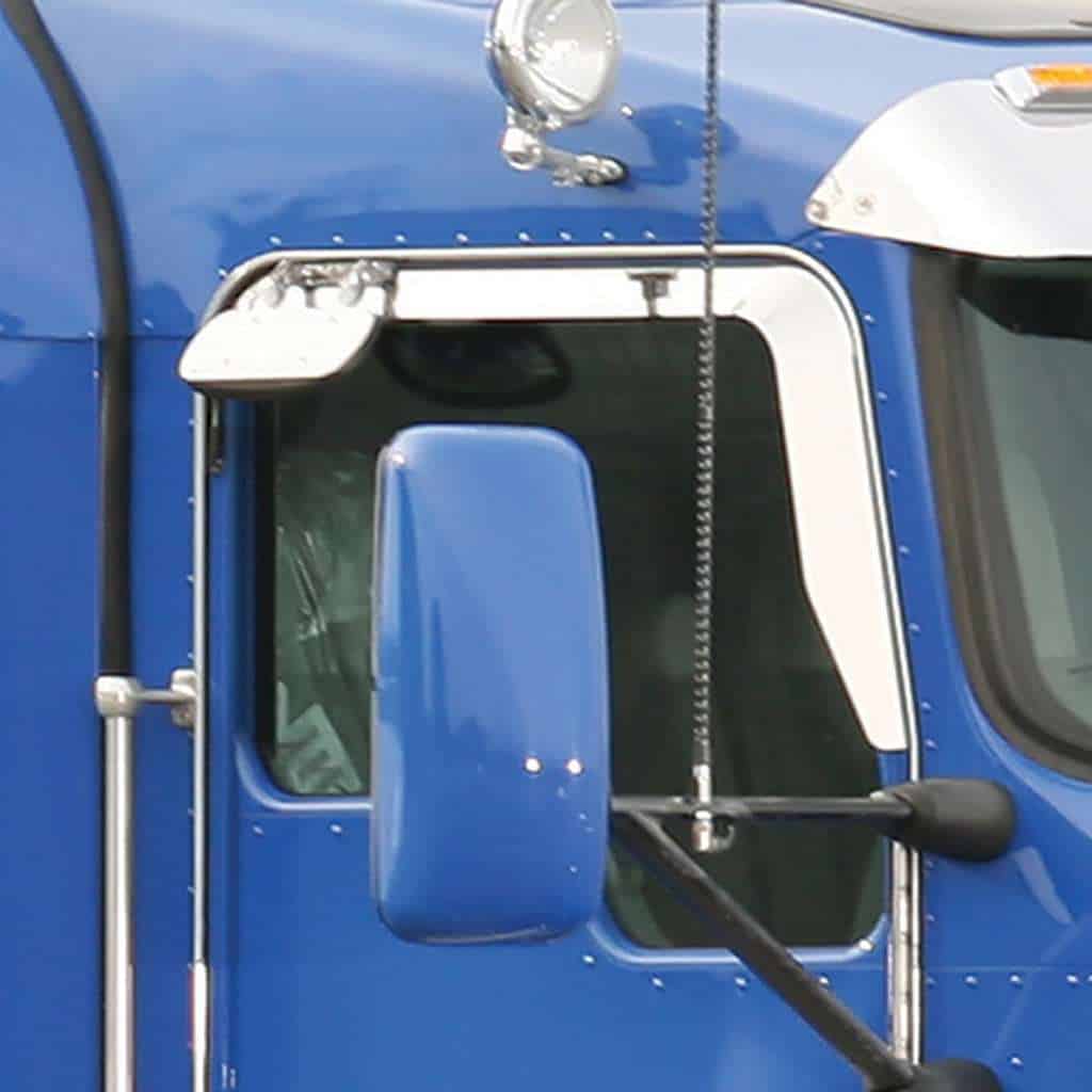 Stainless Door Window Vent Visor For All KW Trucks With Daylight Doors & Passenger Side Single Convex Mirror