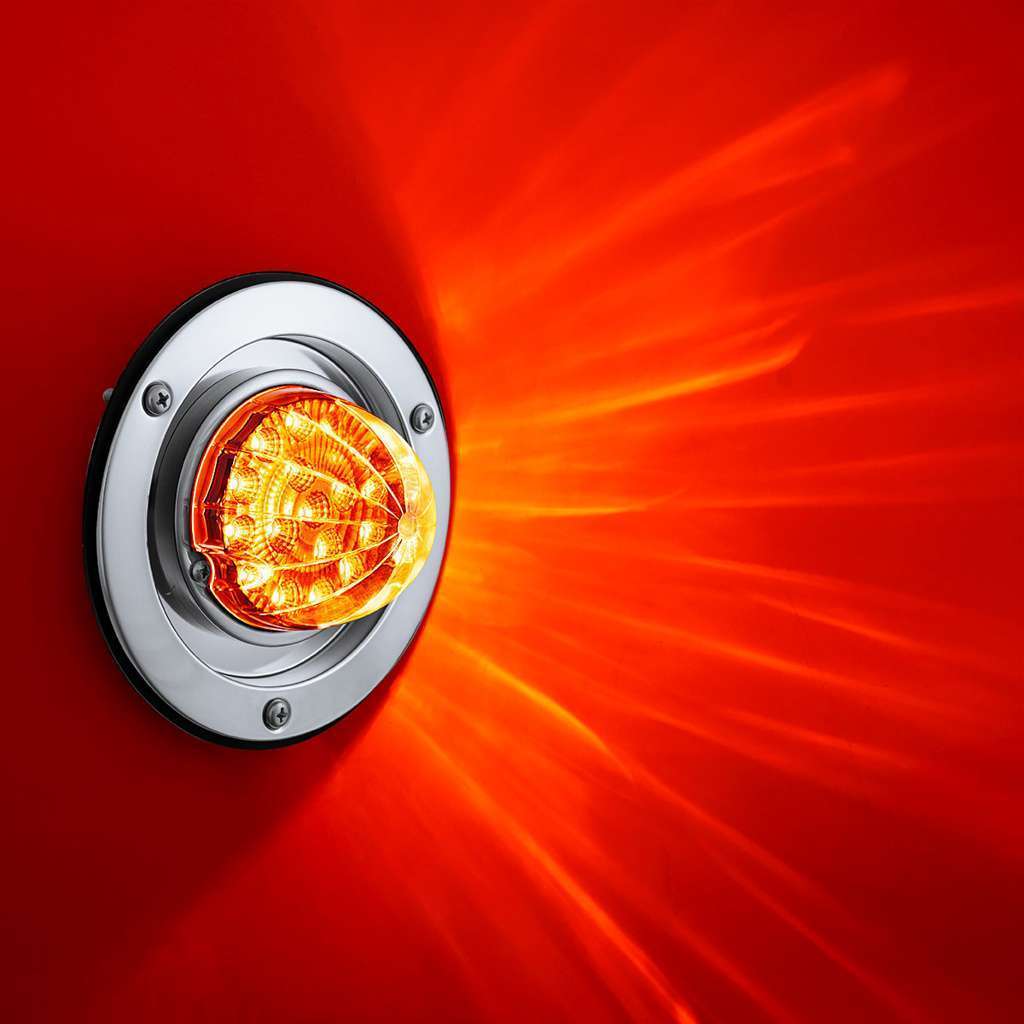 17 LED Dual Function Watermelon Reflector Light Sleeper Bunk Kit With 304 SS Bezel-Amber LED/Clear Lens
