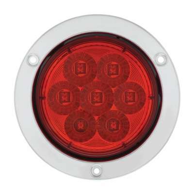 7 LED 4" Round SS Flange Light (Stop, Turn & Tail) - Red LED/Red Lens