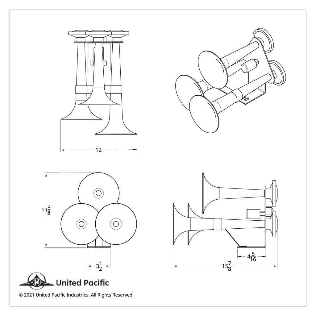 3 Trumpets Air Powered Train Horn With Support Bracket 4 3 Trumpets Air Powered Train Horn With Support Bracket