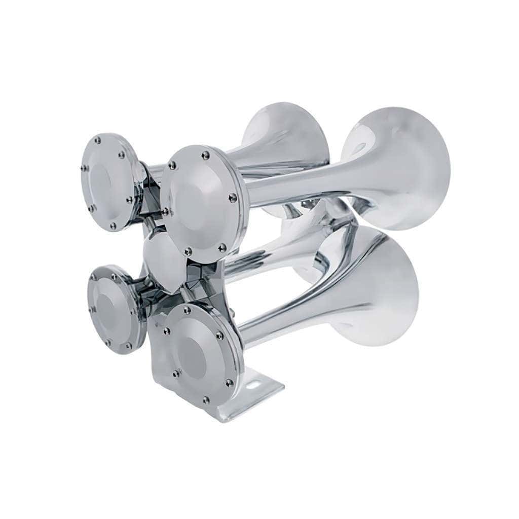 4 Trumpets Air Powered Chrome Train Horn - Competition Series