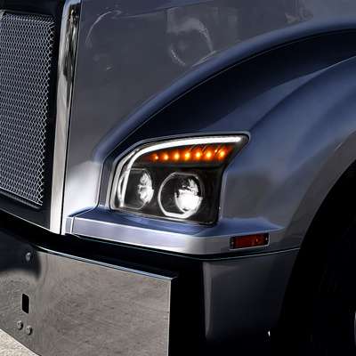 Led Headlight For 2015-2026 Kenworth T880, Black 13 High Power LED Headlight With LED Turn Signal & Light Bar For 2015-2025 Kenworth T880