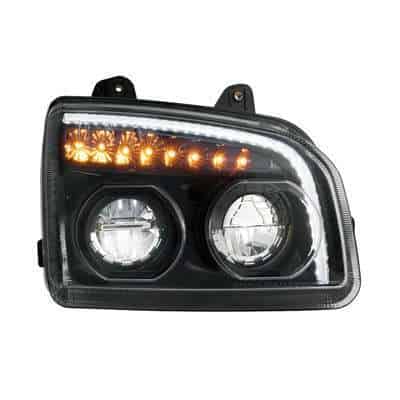 Led Headlight For 2015-2026 Kenworth T880, Black 3 High Power LED Headlight With LED Turn Signal & Light Bar For 2015-2025 Kenworth T880