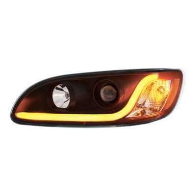 Peterbilt 386 / 387 Black Projection Headlight with LED Light Bar
