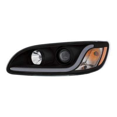 Projection Headlight W/LED Dual Function Light Bar For Peterbilt 386 (2005-2015) & 387 (1999-2010)-Black