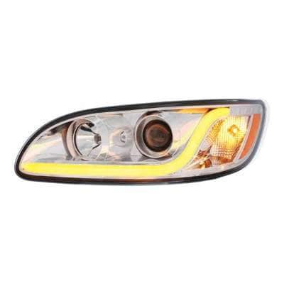 Peterbilt 386 Chrome Projection Headlights with Dual-Function LED Light Bar