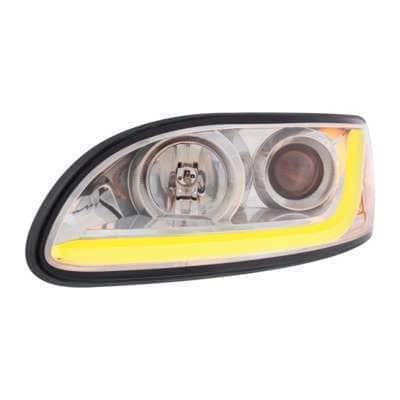 Peterbilt 386 Chrome Projection Headlights With Dual-Function Led Light Bar 3 Projection Headlight W/LED Dual Function Light Bar For Peterbilt 386 (2005-2015) & 387 (1999-2010)-Chrome