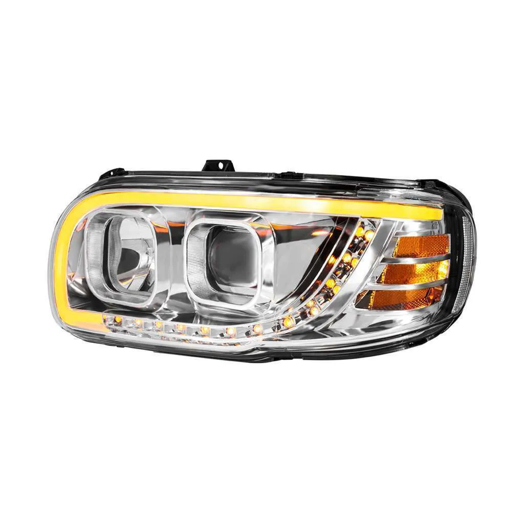 Peterbilt 389 Chrome Projection Headlights with LED Light Bar & Turn Signal