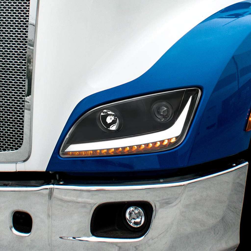 Peterbilt 579 Black Projection Headlights With Led Position &Amp; Sequential Turn Signal 8 Projection Headlight With LED Position Light & Sequential Signal For 2012-2021 Peterbilt 579