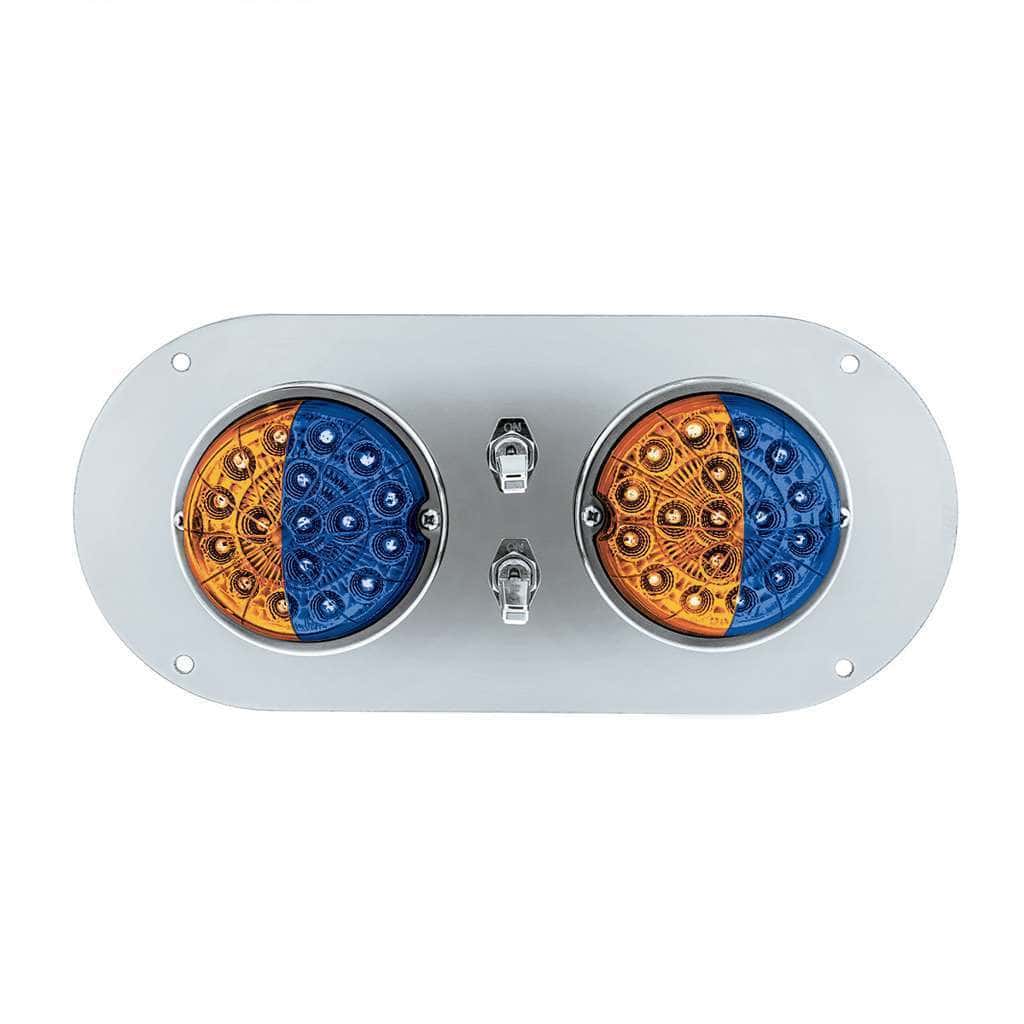 304 Ss Above Door Dome Light Kit With 2 X 17 Led Double Fury Watermelon For Kw &Amp; Pb Trucks-Amber &Amp; Blue 5 Above Door Dome Light Kit w/2x 17-LED Double Fury Watermelon-Amber & Blue