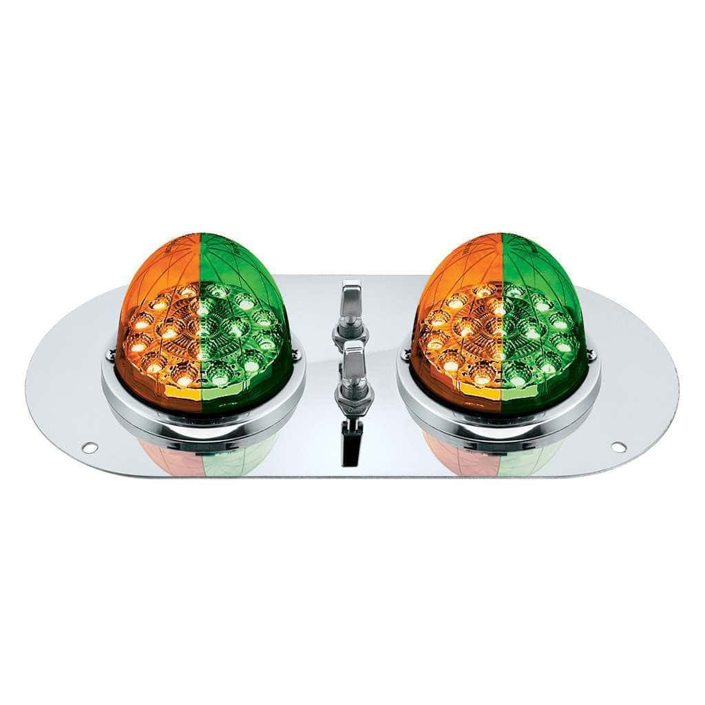 304 SS Above Door Dome Light Kit With 2 X 17 LED Double Fury Watermelon For KW & PB Trucks-Amber & Green LED