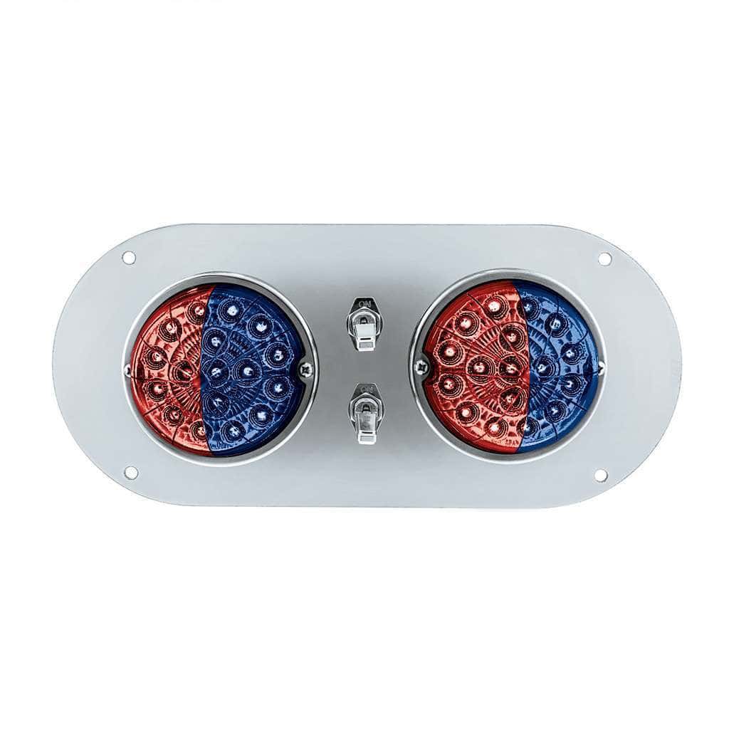 304 Ss Above Door Dome Light Kit With 2 X 17 Led Double Fury Watermelon For Kw &Amp; Pb Trucks-Red &Amp; Blue 5 Above Door Dome Light Kit w/2x 17-LED Double Fury Watermelon-Amber & Blue