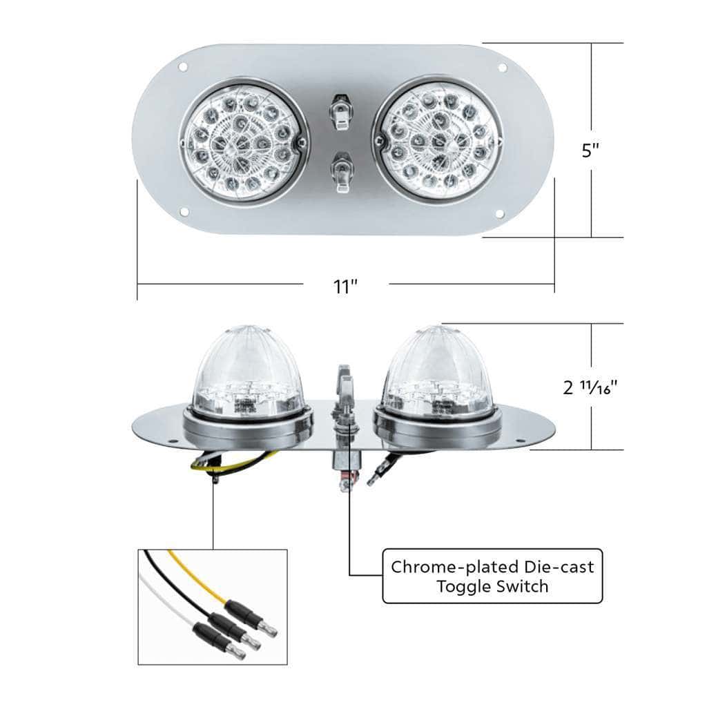 304 Ss Above Door Dome Light Kit With 2 X 17 Led Double Fury Watermelon For Kw &Amp; Pb Trucks-Red &Amp; Blue 9 Above Door Dome Light Kit w/2x 17-LED Double Fury Watermelon-Amber & Blue