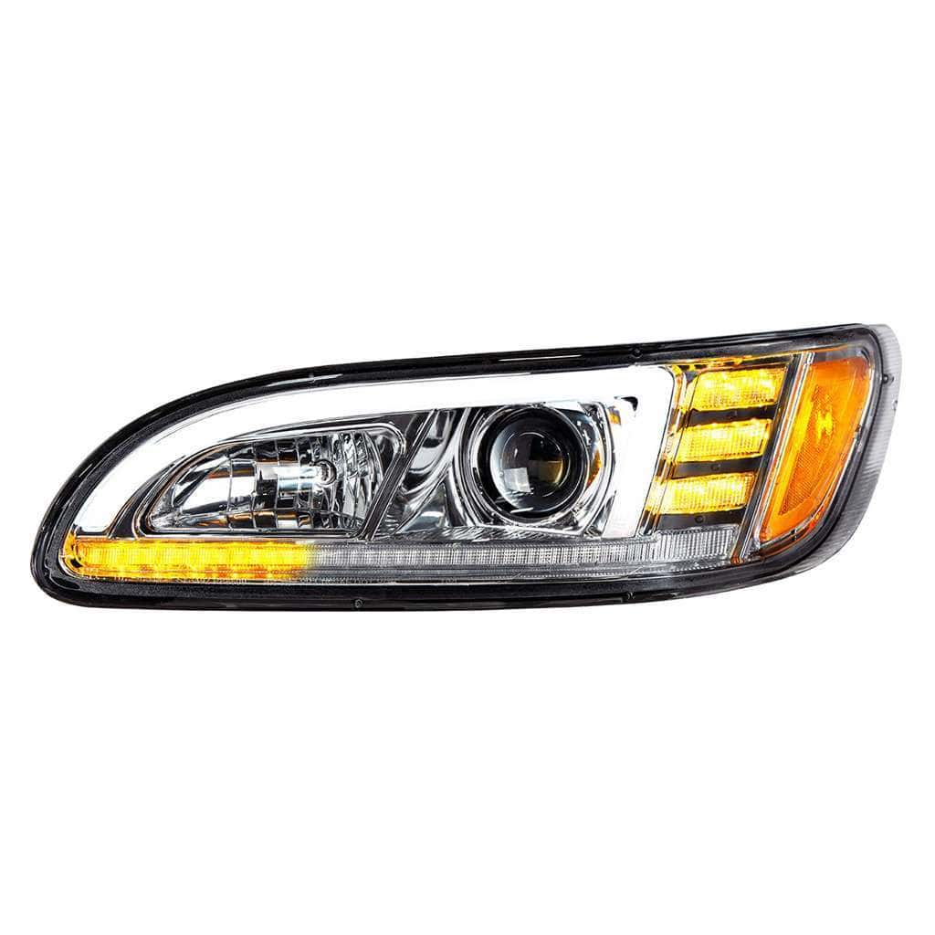 Peterbilt 386 Chrome Projection Headlights with LED DRL & Sequential Turn Signal