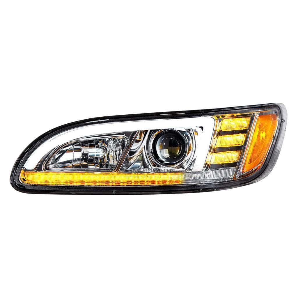 Projection Headlight With LED Sequential Turn & DRL For 2005-2015 Peterbilt 386-Chrome