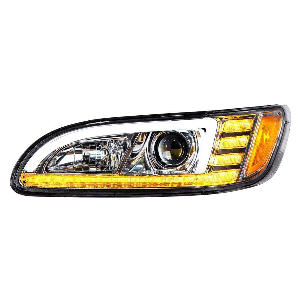 Peterbilt 386 Chrome Projection Headlights With Led Drl &Amp; Sequential Turn Signal 3 Projection Headlight With LED Sequential Turn & DRL For 2005-2015 Peterbilt 386-Chrome