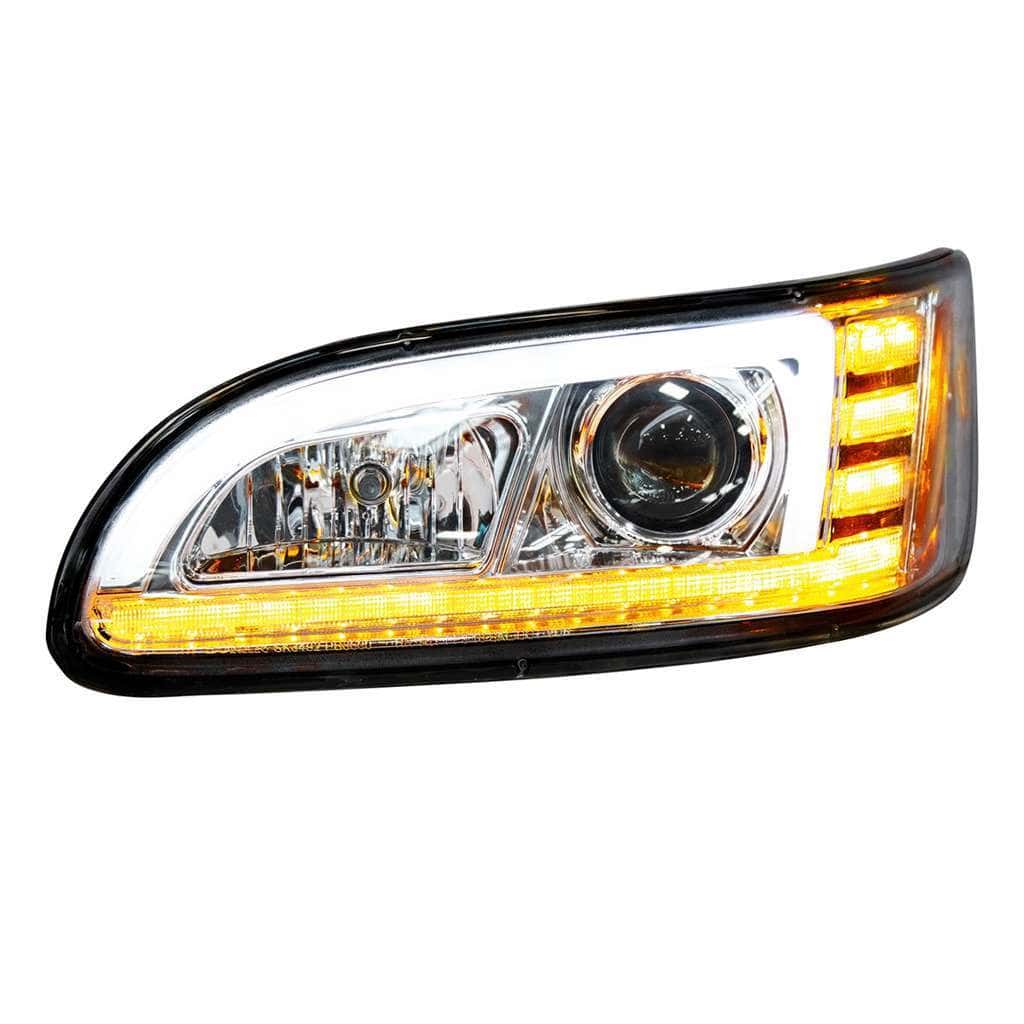 Peterbilt 386 Chrome Projection Headlights With Led Drl &Amp; Sequential Turn Signal 6 Projection Headlight With LED Sequential Turn & DRL For 2005-2015 Peterbilt 386-Chrome