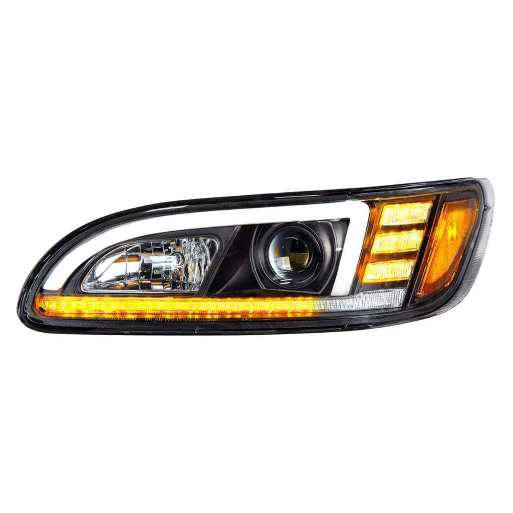 Projection Headlight With LED Sequential Turn & DRL For 2005-2015 Peterbilt 386-Black