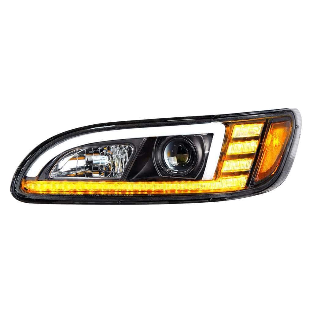 Peterbilt 386 Black Projection Headlights With Led Drl &Amp; Sequential Turn Signal 3 Projection Headlight With LED Sequential Turn & DRL For 2005-2015 Peterbilt 386-Black