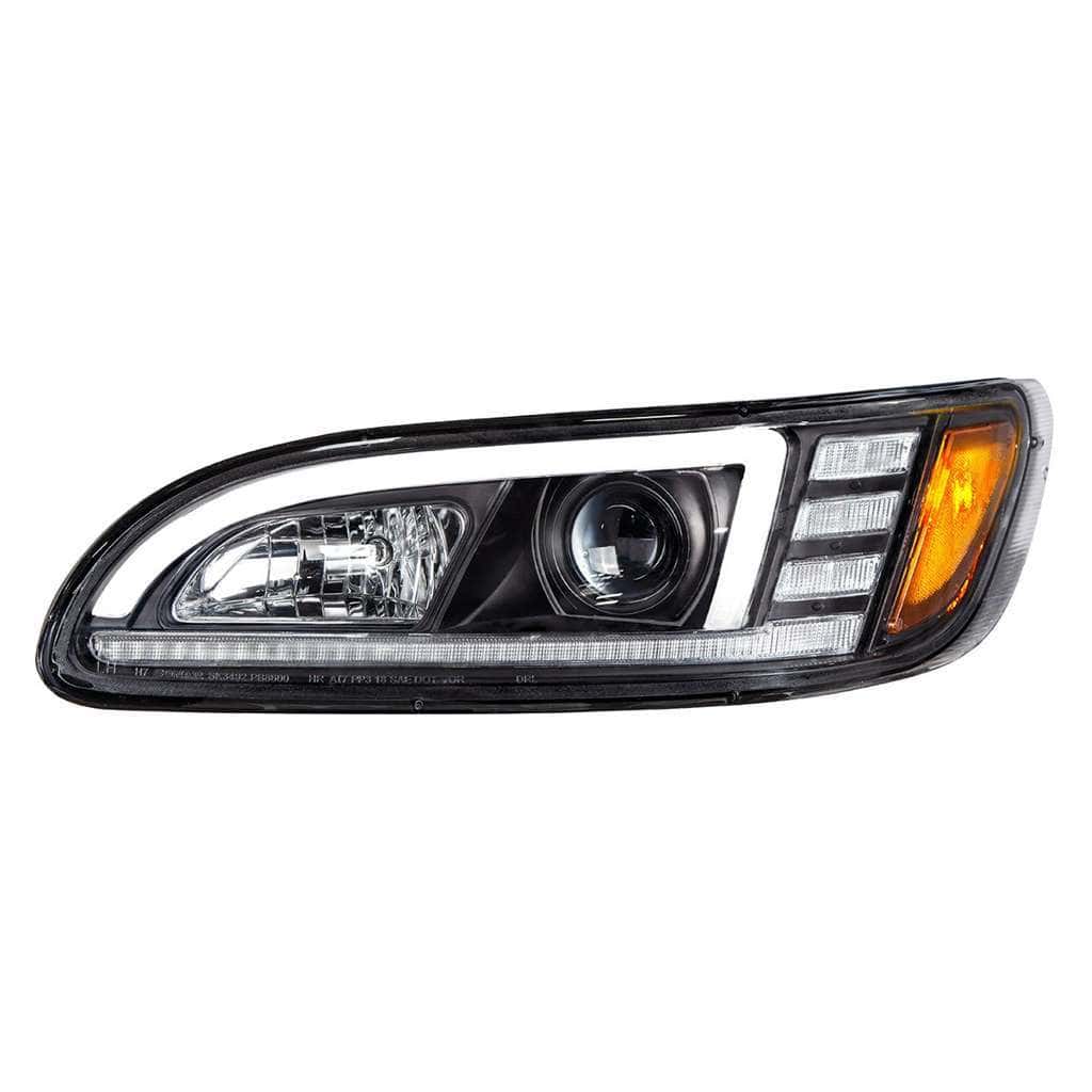 Peterbilt 386 Black Projection Headlights With Led Drl &Amp; Sequential Turn Signal 4 Projection Headlight With LED Sequential Turn & DRL For 2005-2015 Peterbilt 386-Black