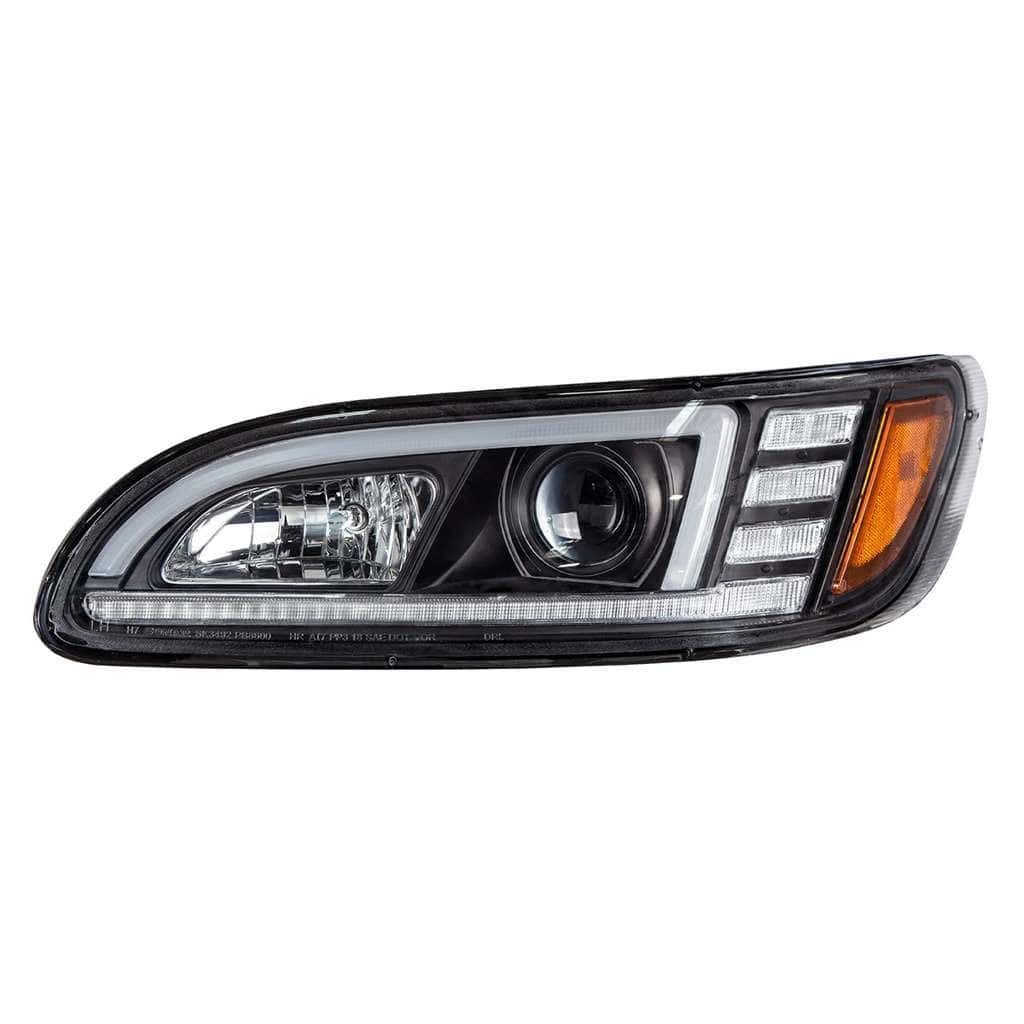 Peterbilt 386 Black Projection Headlights With Led Drl &Amp; Sequential Turn Signal 5 Projection Headlight With LED Sequential Turn & DRL For 2005-2015 Peterbilt 386-Black