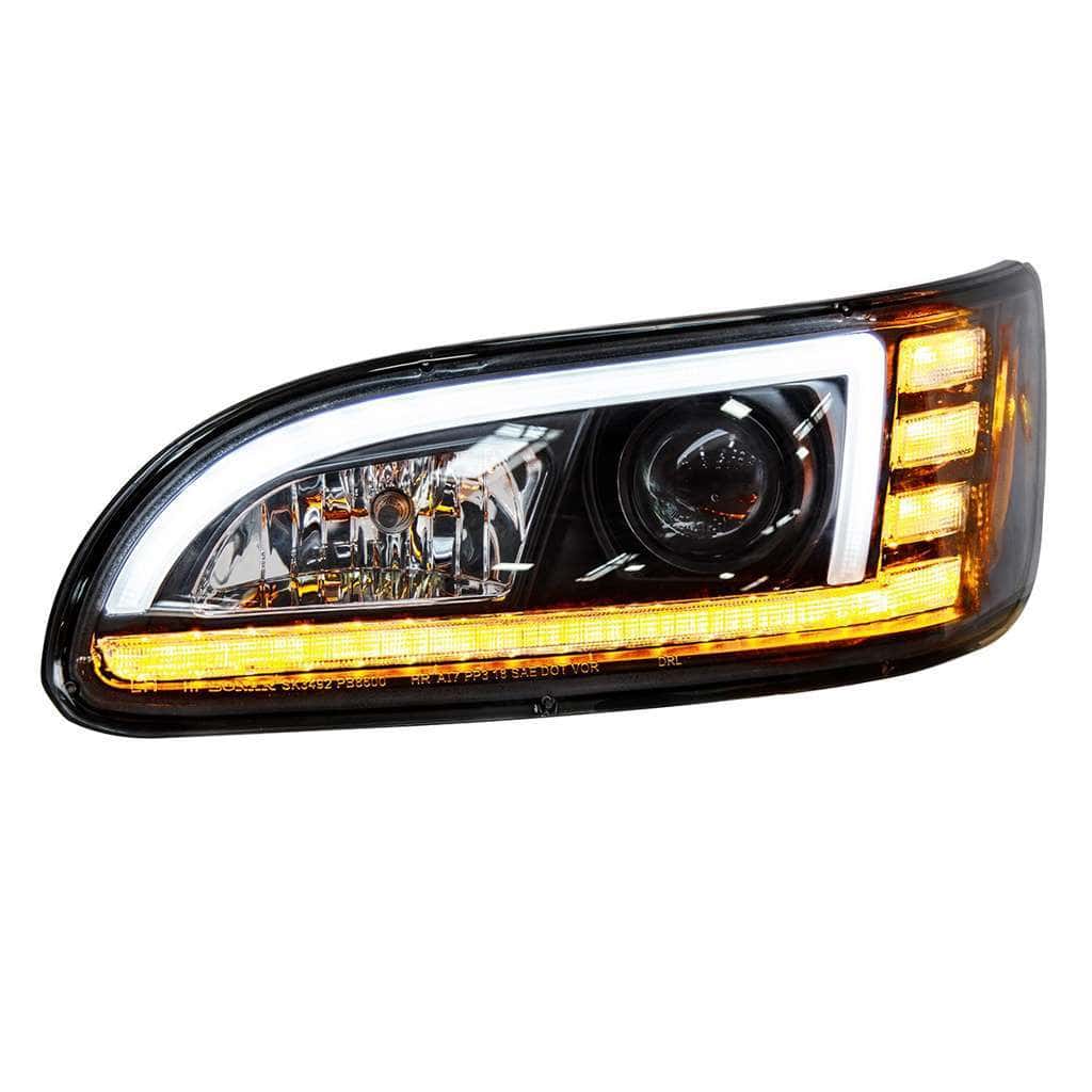 Peterbilt 386 Black Projection Headlights With Led Drl &Amp; Sequential Turn Signal 6 Projection Headlight With LED Sequential Turn & DRL For 2005-2015 Peterbilt 386-Black