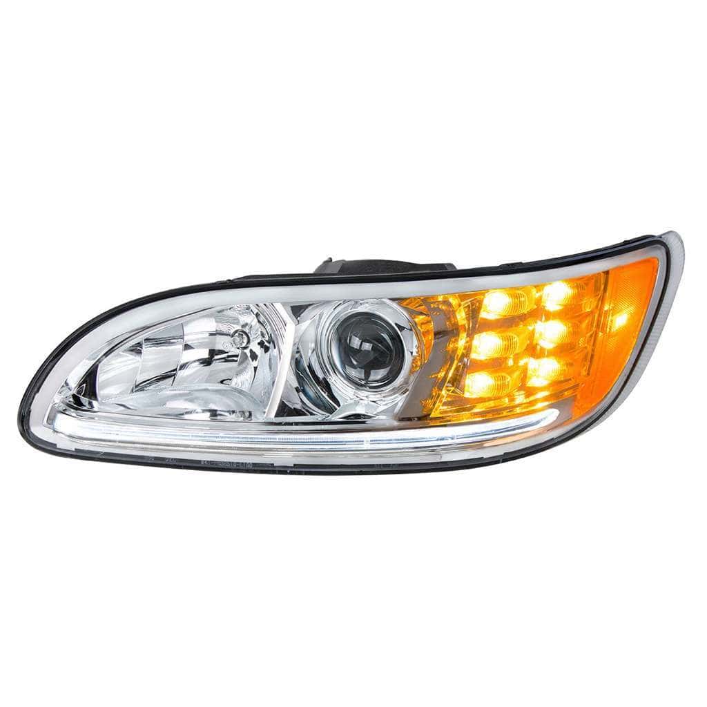 Peterbilt 386 Chrome Projection Headlights with LED Light Bar & Turn Signal