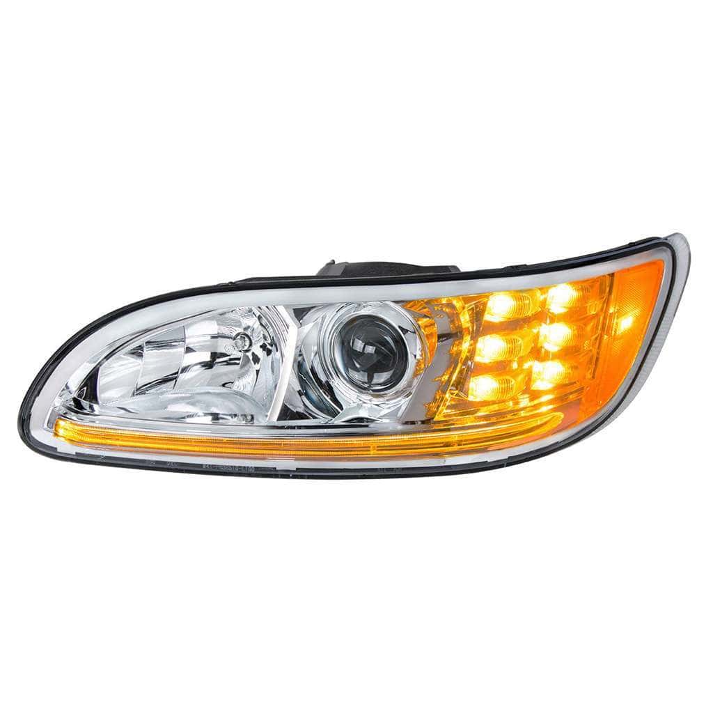 Projection Headlight With LED Position Light & LED Turn Signal for 2005-2015 Peterbilt 386-Chrome