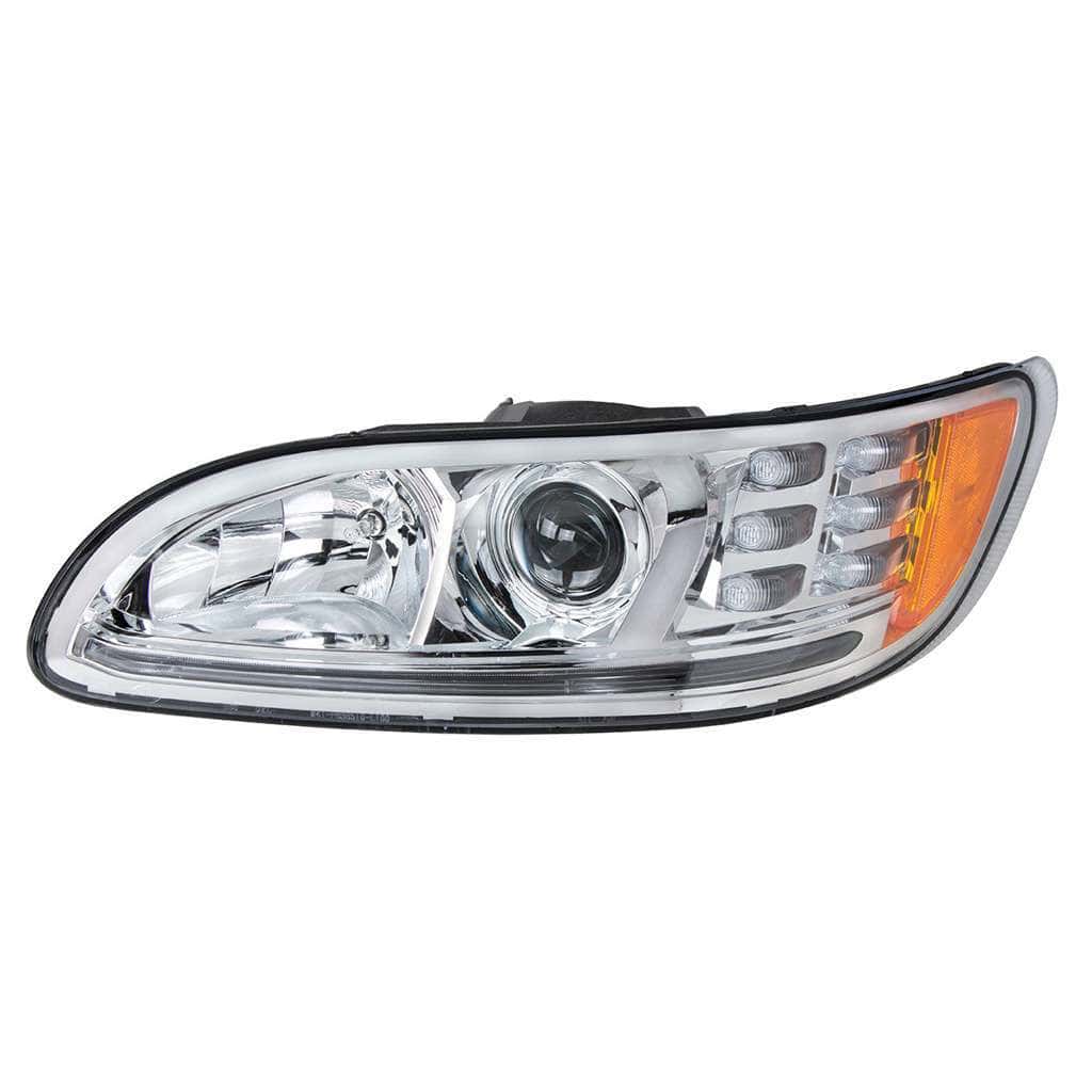 Peterbilt 386 Chrome Projection Headlights With Led Light Bar &Amp; Turn Signal 3 Projection Headlight With LED Position Light & LED Turn Signal for 2005-2015 Peterbilt 386-Chrome
