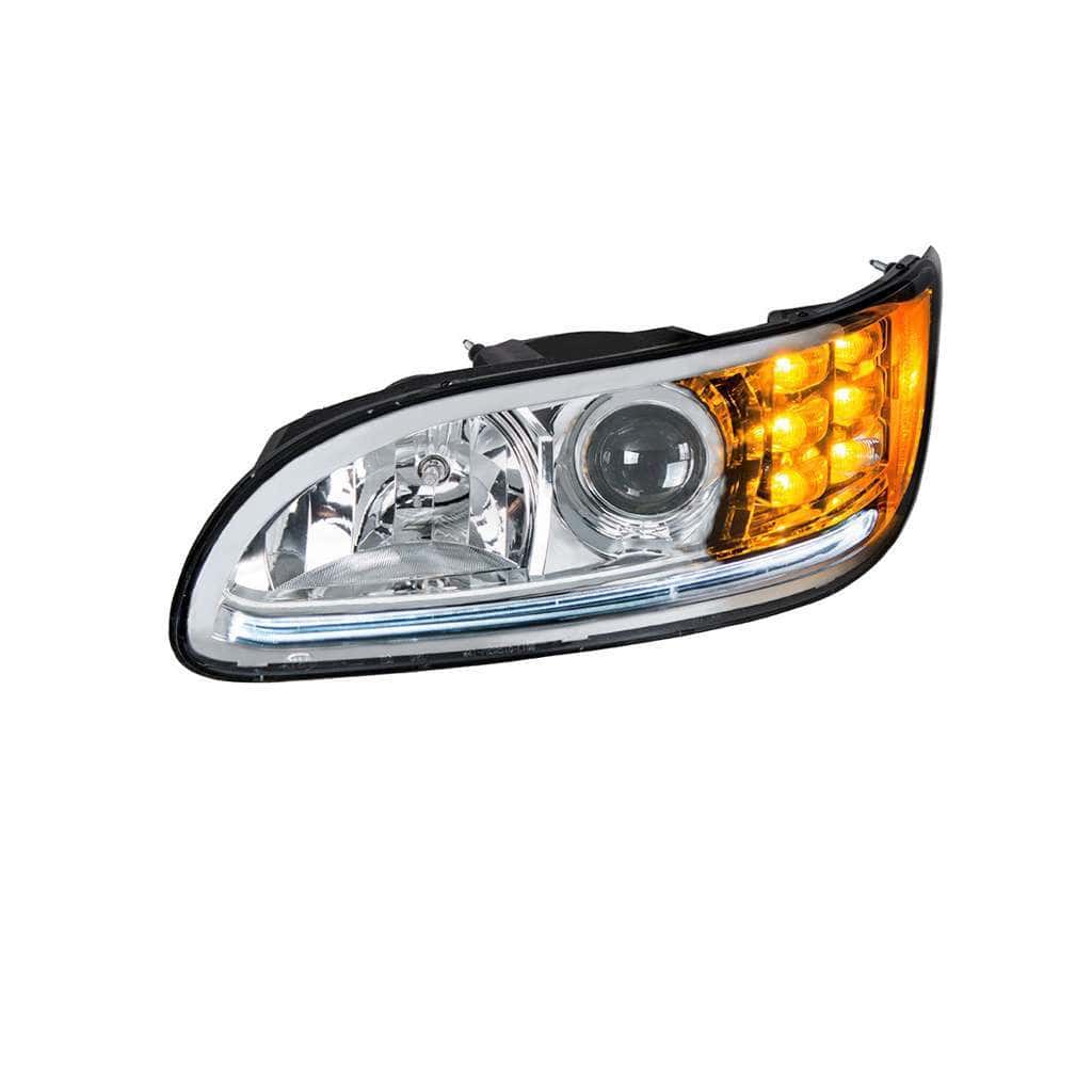 Peterbilt 386 Chrome Projection Headlights With Led Light Bar &Amp; Turn Signal 4 Projection Headlight With LED Position Light & LED Turn Signal for 2005-2015 Peterbilt 386-Chrome