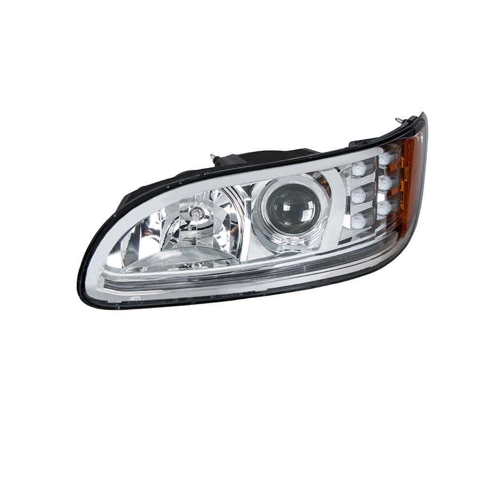 Peterbilt 386 Chrome Projection Headlights With Led Light Bar &Amp; Turn Signal 5 Projection Headlight With LED Position Light & LED Turn Signal for 2005-2015 Peterbilt 386-Chrome