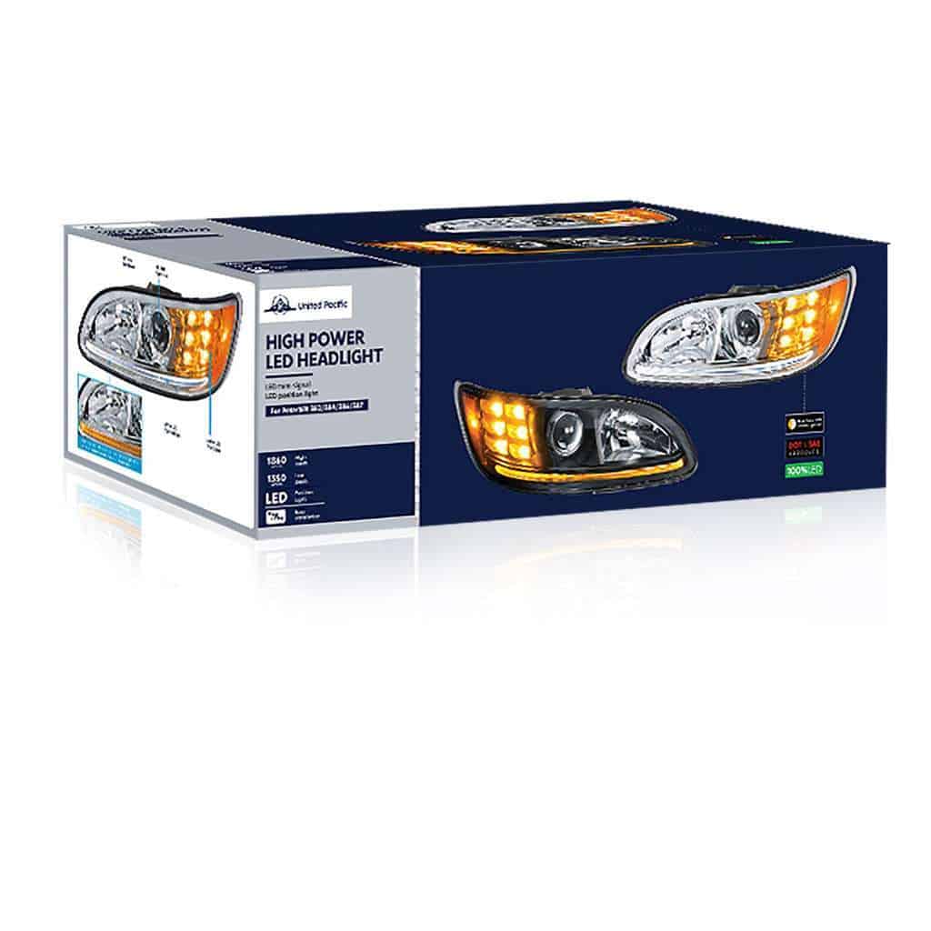 Peterbilt 386 Chrome Projection Headlights With Led Light Bar &Amp; Turn Signal 8 Projection Headlight With LED Position Light & LED Turn Signal for 2005-2015 Peterbilt 386-Chrome