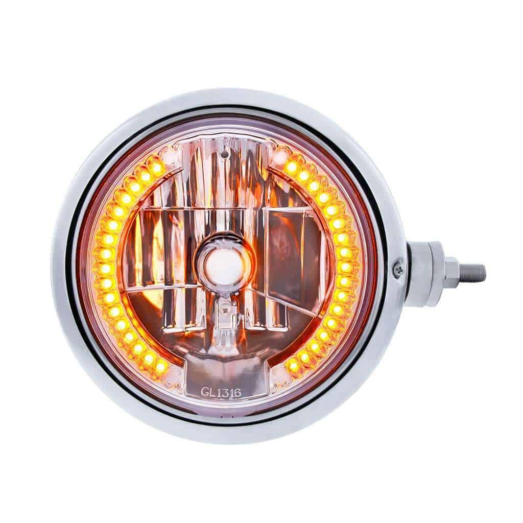 Chrome Guide 682-C Style Headlight Assembly W/Crystal Lens & 34 LEDs Position Light -Horizontal Mount