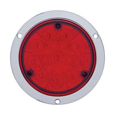 10 LED 4" Round Flange Mount Light (Stop, Turn & Tail) - Red LED/Red Lens