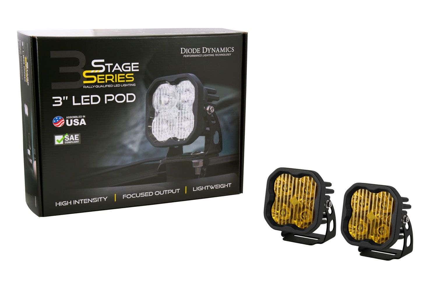 Diode Dynamics Ss3 Sae Yellow Pro Led Pod (Pair) 3 SS3 SAE Yellow Pro LED Pod (pair)
