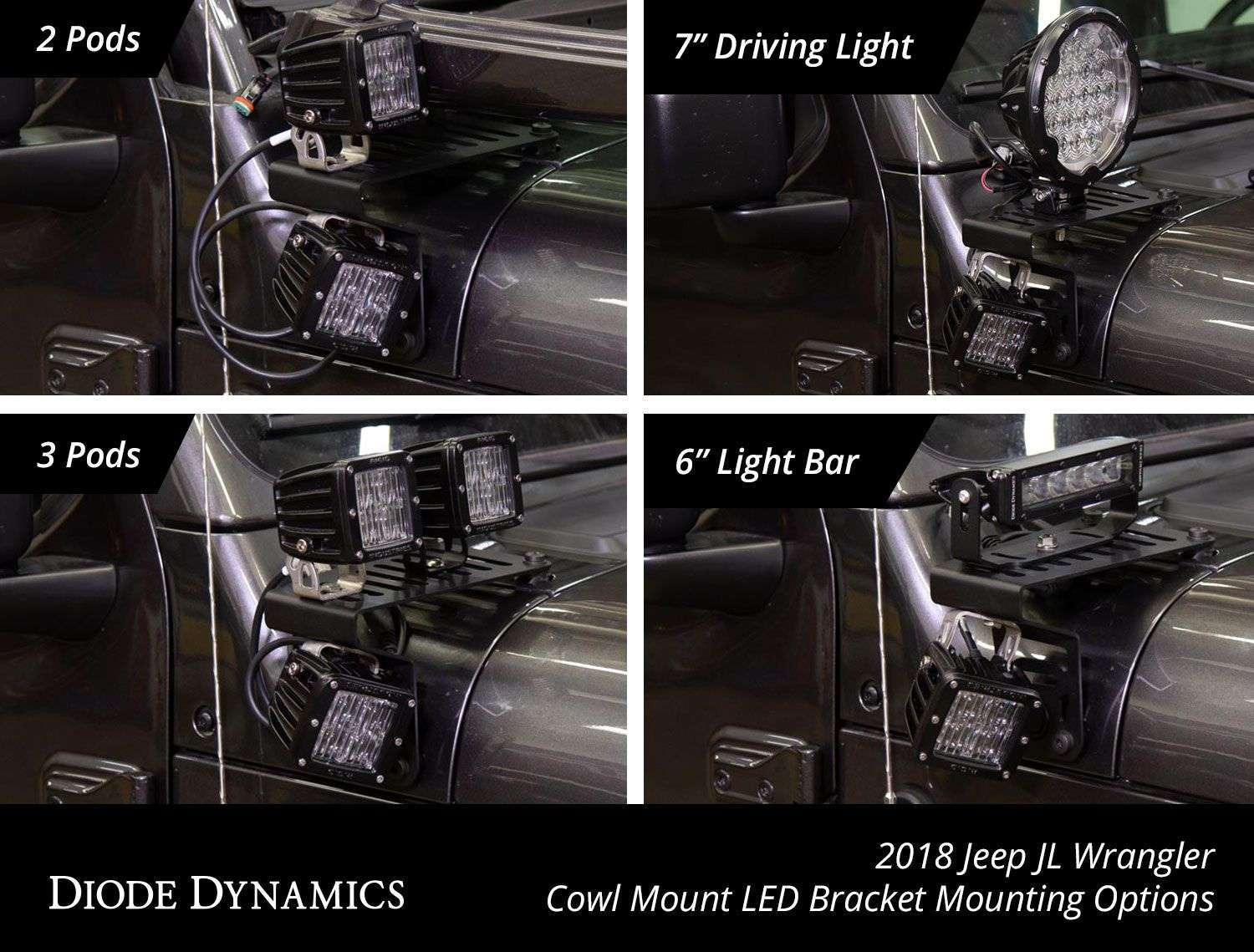 Jeep Jl Wrangler 2018-2025 Cowl Mount Led Brackets 8 Jeep JL Wrangler 2018-2025 Cowl Mount LED Brackets