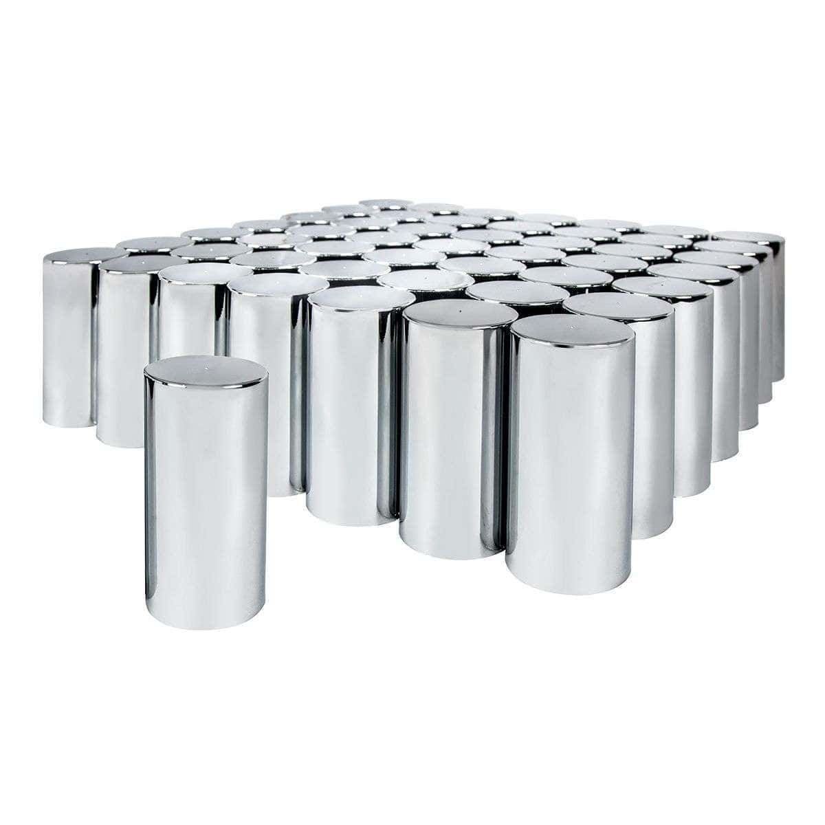 Chrome Plastic Tall Cylinder Nut Covers 33mm X 4-1/4" - Thread-On (60-Pack)