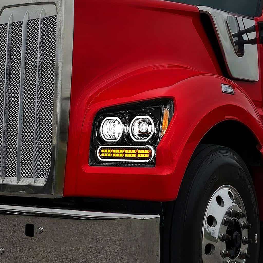 High Power 10 Led Headlight With 24 Led Turn &Amp; 100 Led Halo For 2019-2024 Kenworth W990-Black 9 High Power 10 LED Headlight With 24 LED Turn & 100 LED Halo For 2019-2024 Kenworth W990
