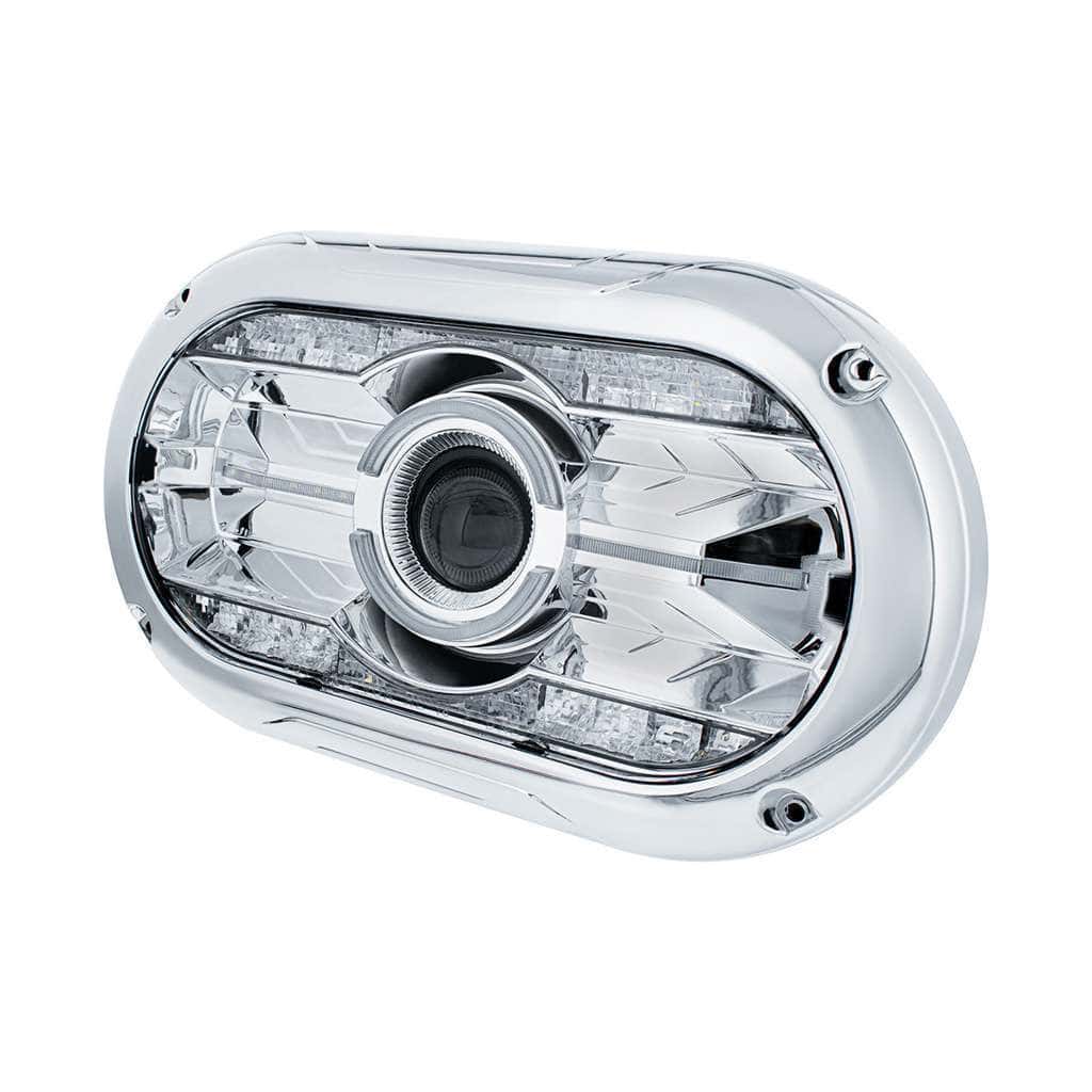 Peterbilt 359 Style 5.75&Quot; Led Projector Headlights (Chrome One-Piece) 4 Full LED Projector One-Piece Style Chrome Headlight For Dual 5-3/4" Headlight Housing
