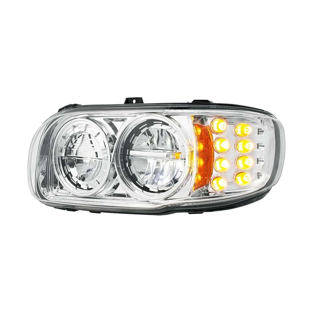 Peterbilt 389 Chrome Led Headlights With Turn Signal &Amp; Position Light 3 High Power LED Headlight With 8 LED Turn & 4 LED Position Light For 2008-2024 Peterbilt 389