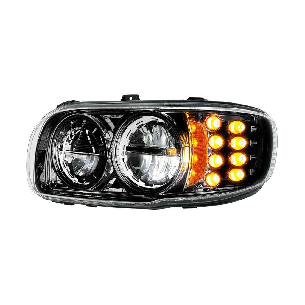 Peterbilt 389 Blackout Led Headlights With Turn Signal &Amp; Position Light 3 High Power LED Headlight With 8 LED Turn & 4 LED Position Light For 2008-2024 Peterbilt 389