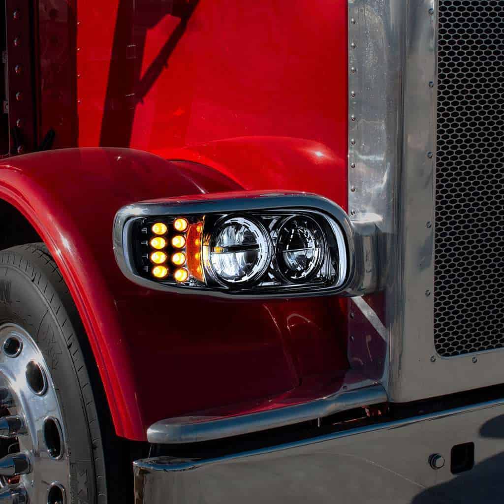 Peterbilt 389 Blackout Led Headlights With Turn Signal &Amp; Position Light 7 High Power LED Headlight With 8 LED Turn & 4 LED Position Light For 2008-2024 Peterbilt 389