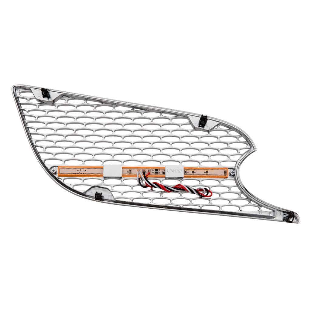Chrome Air Intake Grille With Led Glolight For 2012-2021 Peterbilt 579-Amber Led/Amber Lens 3 Chrome Air Intake Grille With LED GloLight For 2012-2021 Peterbilt 579