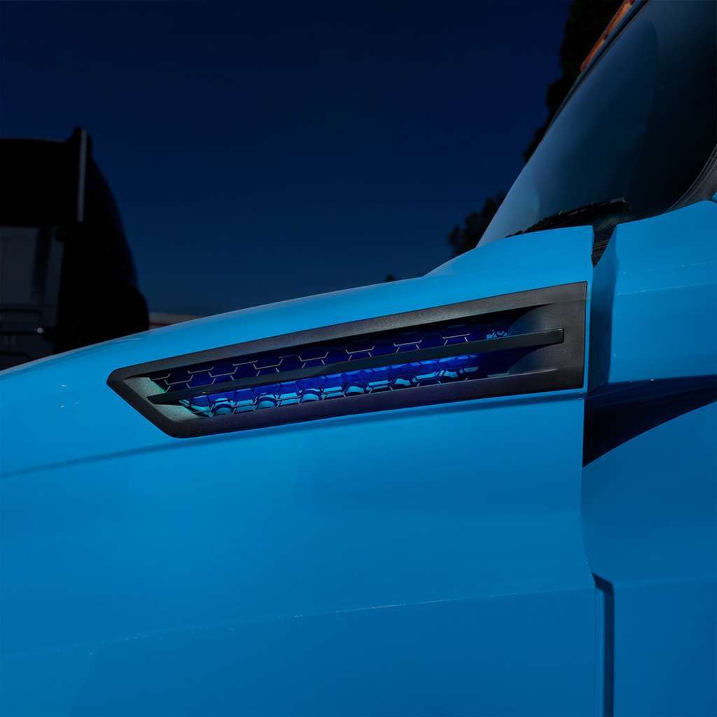 Hood Air Intake Grille With Blue Led For 2018-2024 Freightliner Cascadia 126 5 Hood Air Intake Grille With LED For 2018-2024 Freightliner Cascadia 126