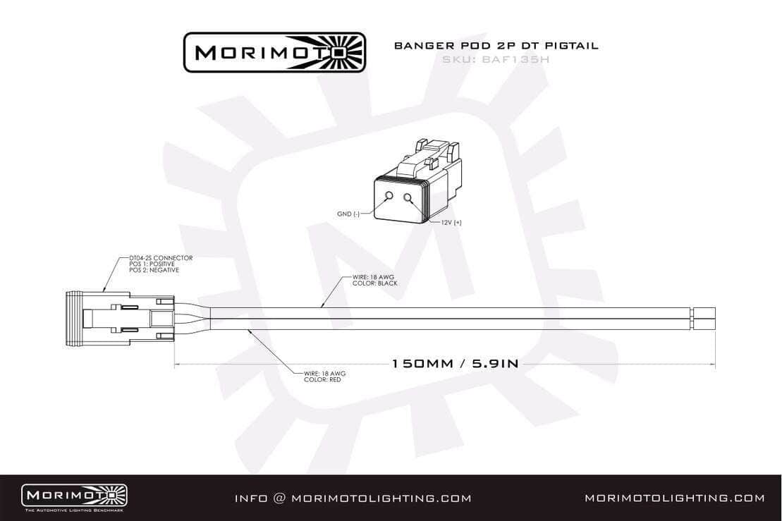 Morimoto 2P DT Pigtail Harness: (1/2/4Banger / 6in / Each)
