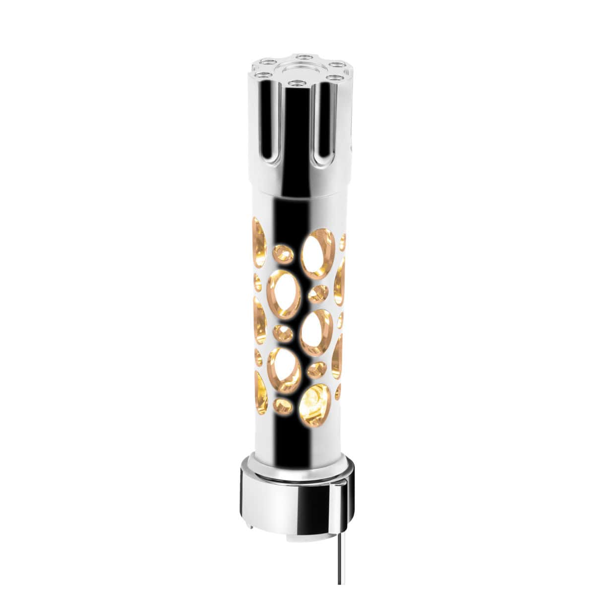 Austin Style Gun Cylinder Gearshift Knob With LED 9/10 Speed Adapter - Chrome