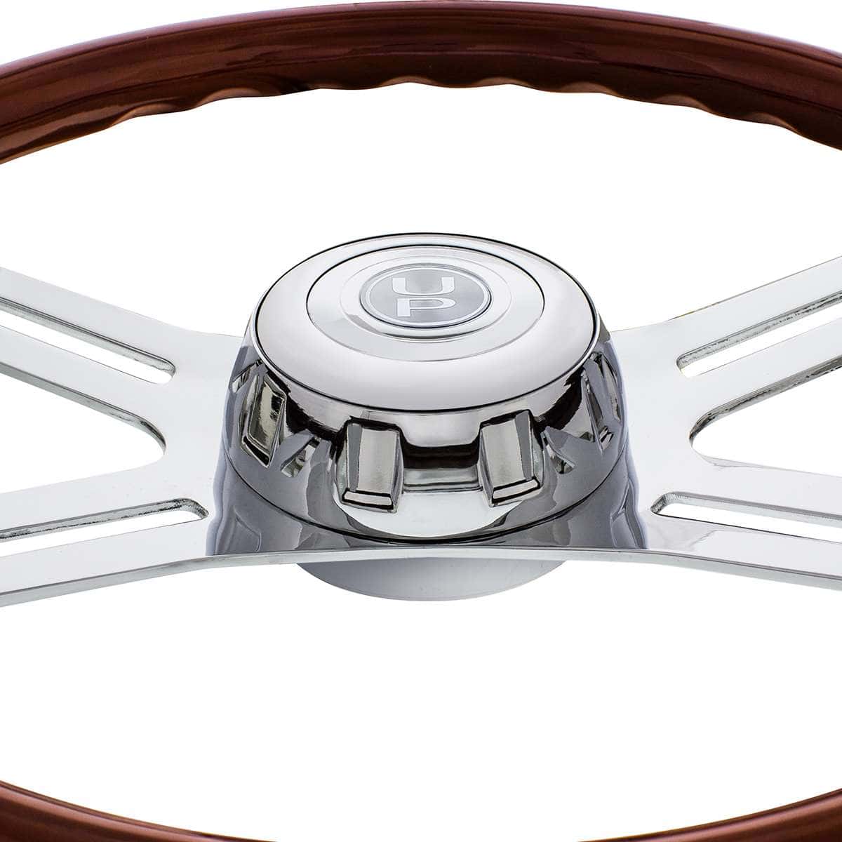 18" 4-Spoke Style Wood Steering Wheel With Hub & Horn Button Kit For Peterbilt (2006+) & Kenworth (2003+)