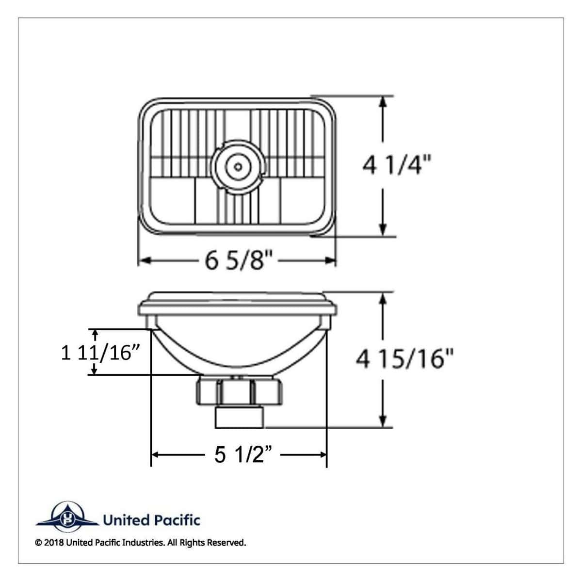 United Pacific 4&Quot; X 6&Quot; Crystal Rectangular Headlight, Glass Lens - High Beam 5 4" X 6" Crystal Rectangular Headlight, Glass Lens
