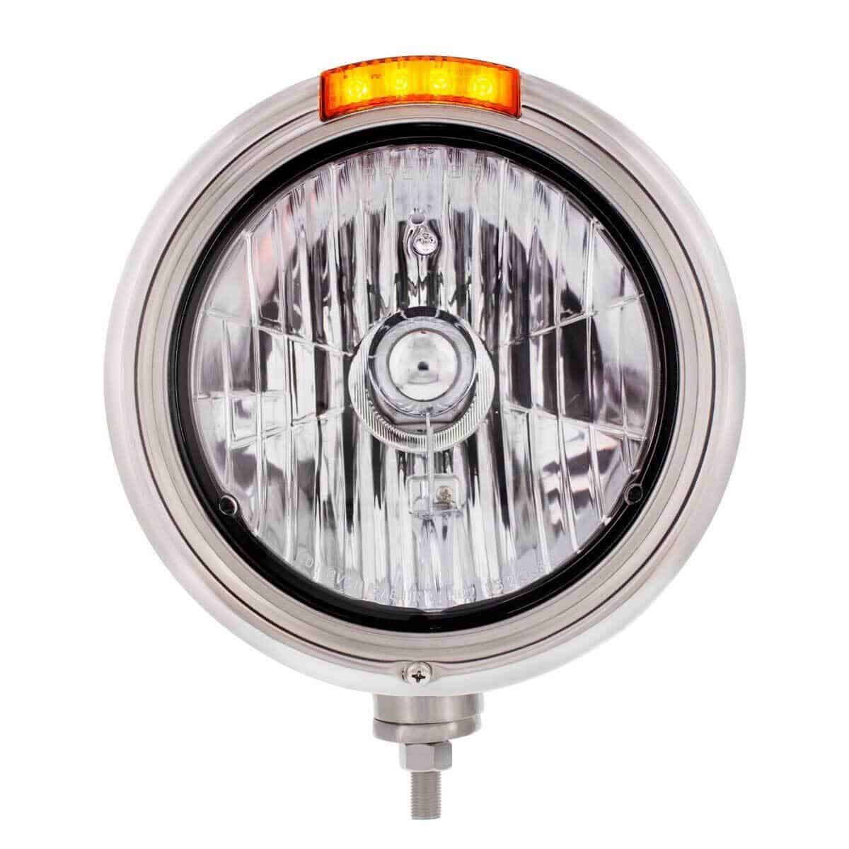 Stainless Steel Classic Headlight Crystal H4 Bulb & LED Turn Signal