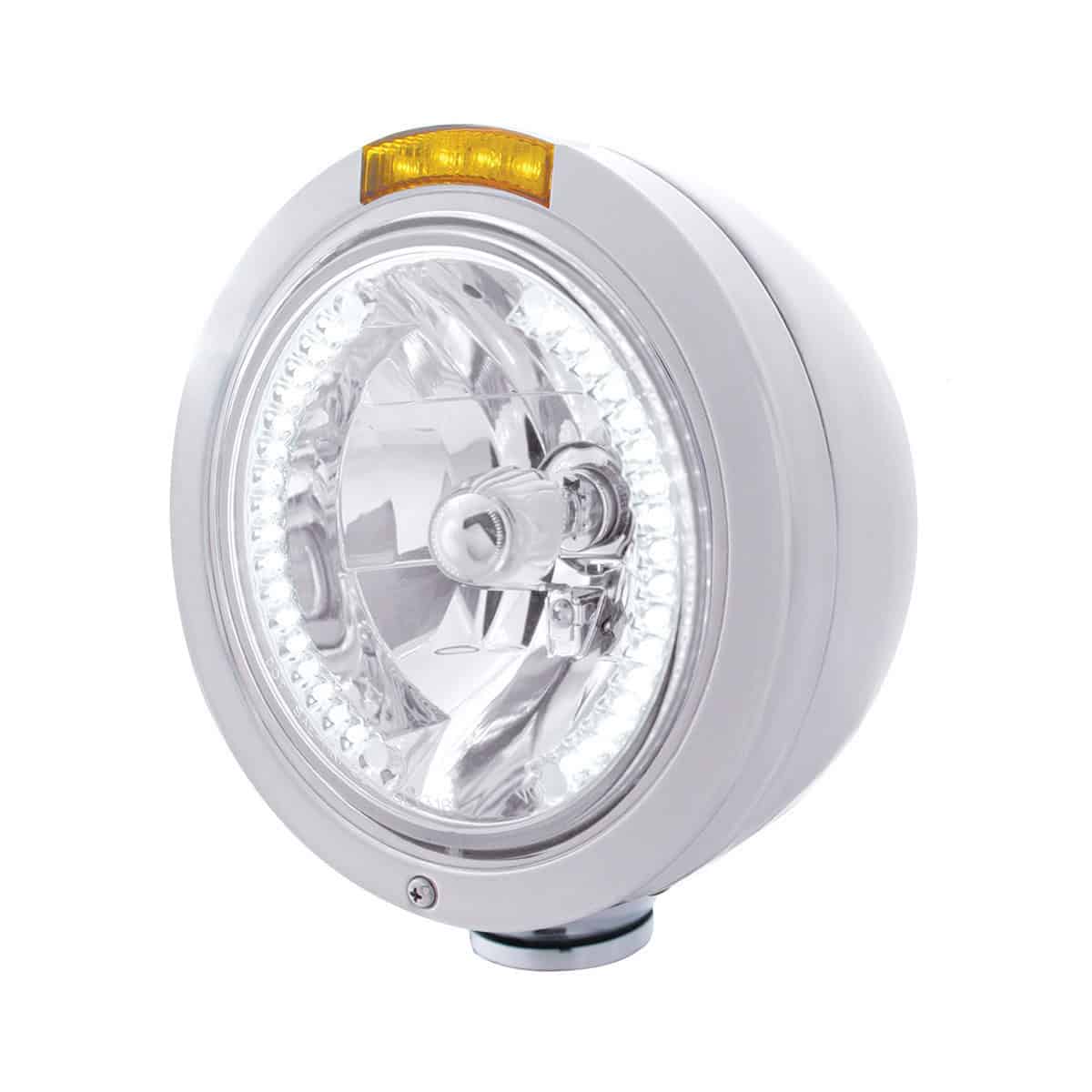 Stainless Steel Bullet Classic Headlight H4 With White LED & Signal